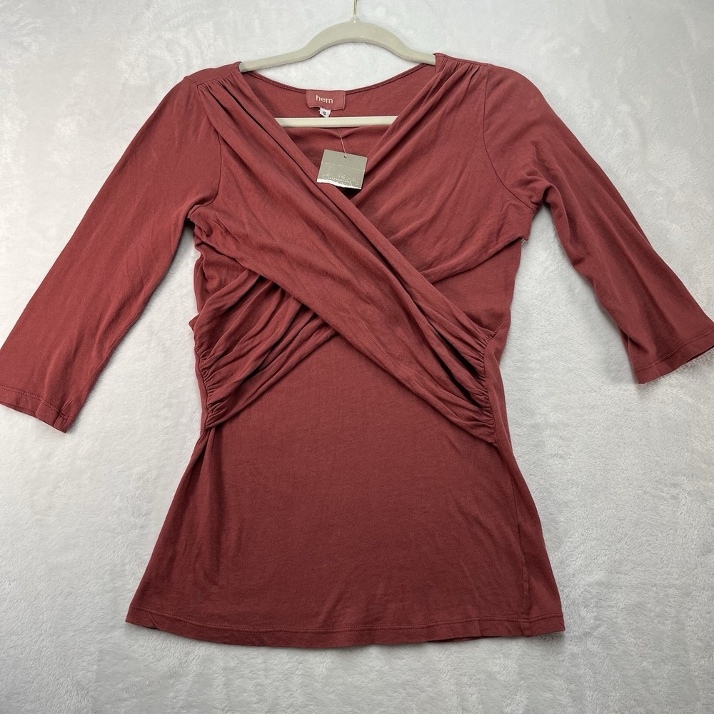 Anthropologie Hem Crossover Top Womens Small Cotton 3/4 Sleeve Casual NEW